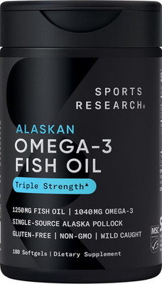Triple Strength Omega 3 Fish Oil 1250mg Wild Alaska Pollock Burpless180 Softgels