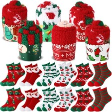 Christmas Fuzzy Socks for Women 12 Pair Bulk in Assorted Cupcake Gift Packaging