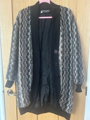 Rare Vintage Options Long Cardigan 1980 s By Walter k Blacks Creams Wool Blend