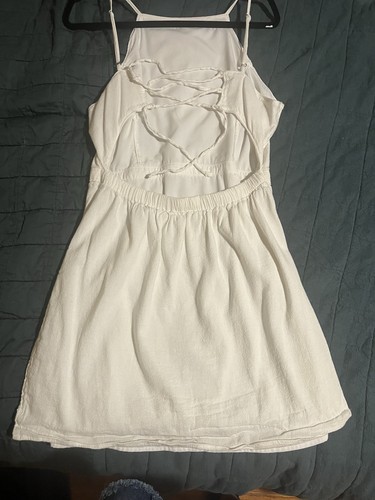 Hollister Halter dress women White size L/Large Short Crisscross tie back - Picture 1 of 5