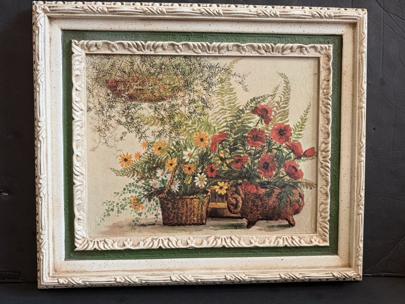 Vintage Floral Still Life Nell Cary #1795 Ornate Framed Home Interiors VIBRANT!