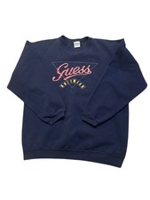 Vintage 90s Guess Knitwear Crewneck Navy Sweatshirt Made in USA One Size