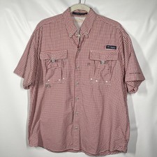 Columbia PFG Shirt Mens M Red White Check SS Button Down Fishing Super Bahama