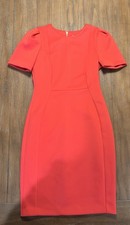 Calvin Klein Coral Sheath Dress Round Neck Puff Sleeve Zip Knee Length 8