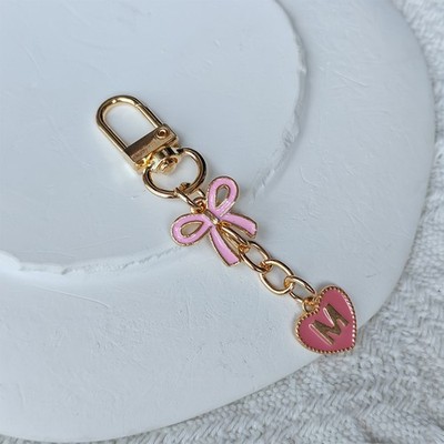 Schlüsselanhänger kreative Buchstaben Metall rosa Schleife Mode A-Z 26 Buchstaben Schlüsselring Charms