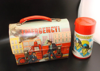 RARE ORIGINAL EMERGENCY! METAL DOME LUNCHBOX W/ THERMOS
