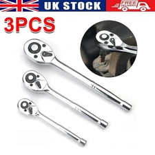 3x Reversible Ratchet Handle Socket Wrench Set 1/4" 3/8" 1/2" Quick Release Tool