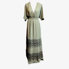 Baltic Born Vera Boho Maxi Dress Smocked Crochet Lace Sage Green Sz XL Peasant