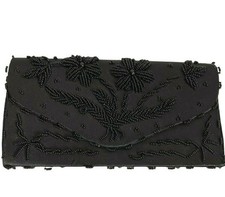 Vintage Black Beaded Satin Envelope Clutch Handmade Wedding Prom