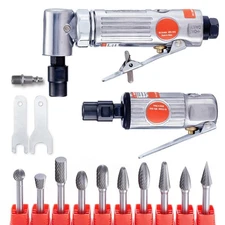 Air Die Grinder Kit, Right Angle Grinder W/ Die Grinder Combo And 10PCS Single -