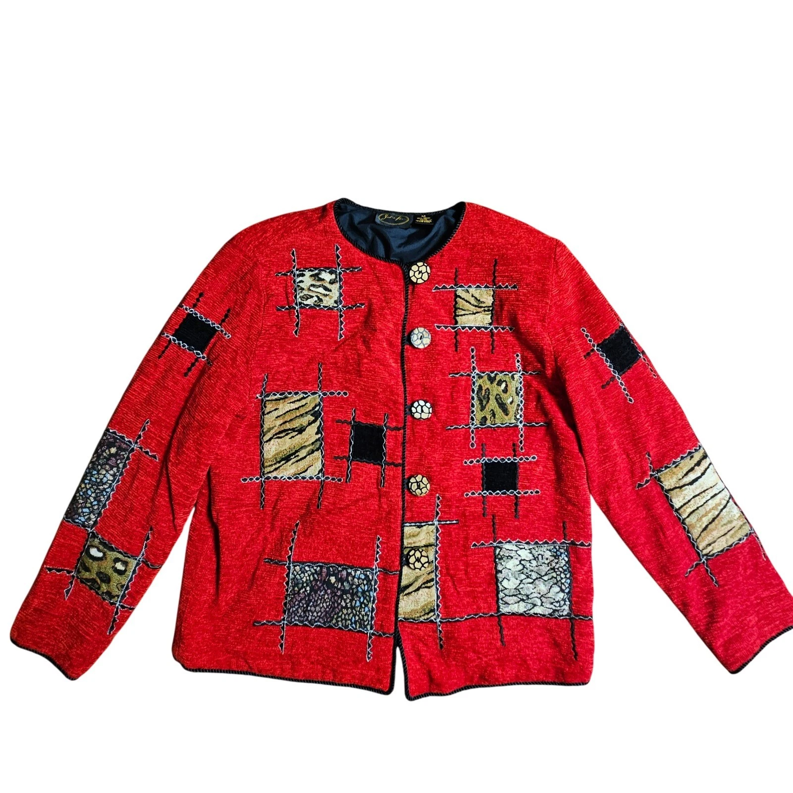Vintage Julia Kin Animal Print Patchwork Button Front Jacket M Wearable Art
Opens in a new window or