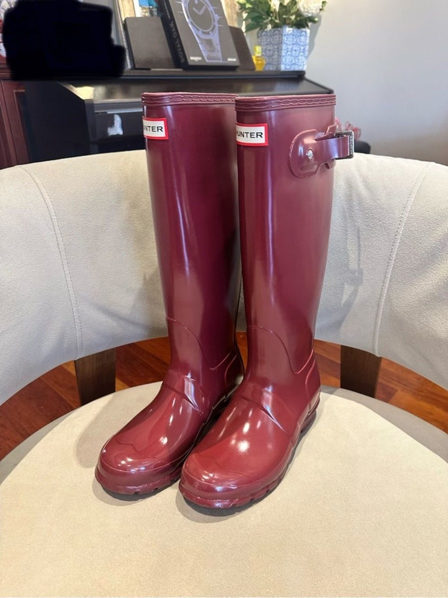 Hunter women’s  Black and Burgundy Glass Tall Rain Boots Hunter boots burgundy - Gem main image 2