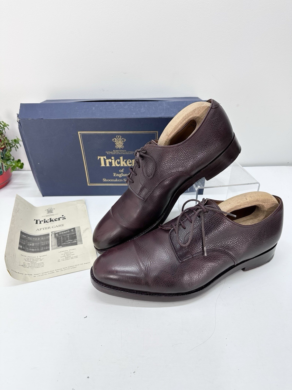 Tricker’s Marlow Derby Shoes Espresso Burnished Calf Grain UK 8.5 F Made England