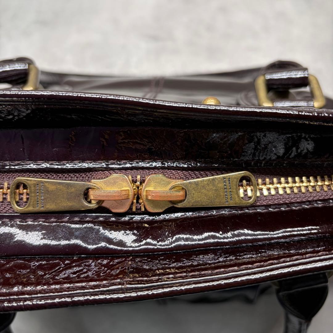 Burberry Blue Label Enamel Leather Handbag Burgundy Dark Brown Bag New thumbnail 8