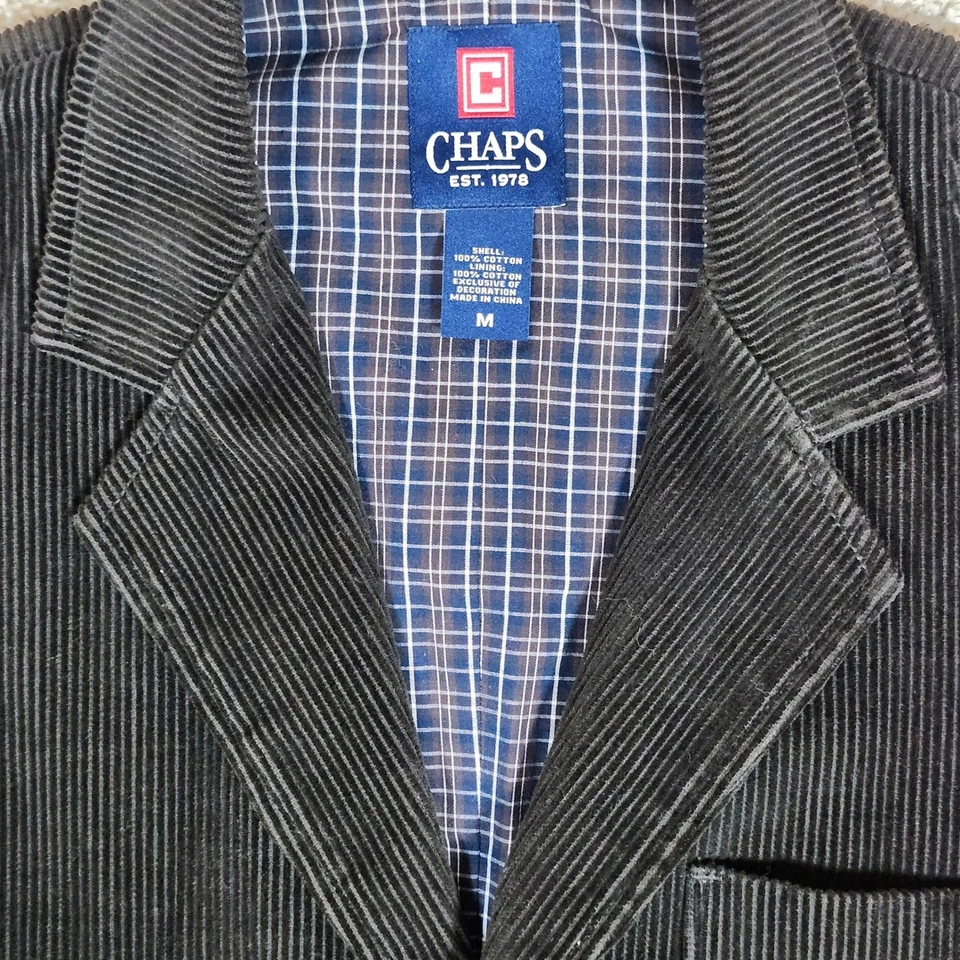 Chaps Mens Corduroy Blazer Jacket Brown Plaid Lined 3 Button Casual Work M - Image 3 of 4
