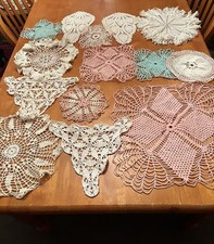 14 Vintage Crocheted Doilies Assorted Shapes, Design And Colors Hand Crochet