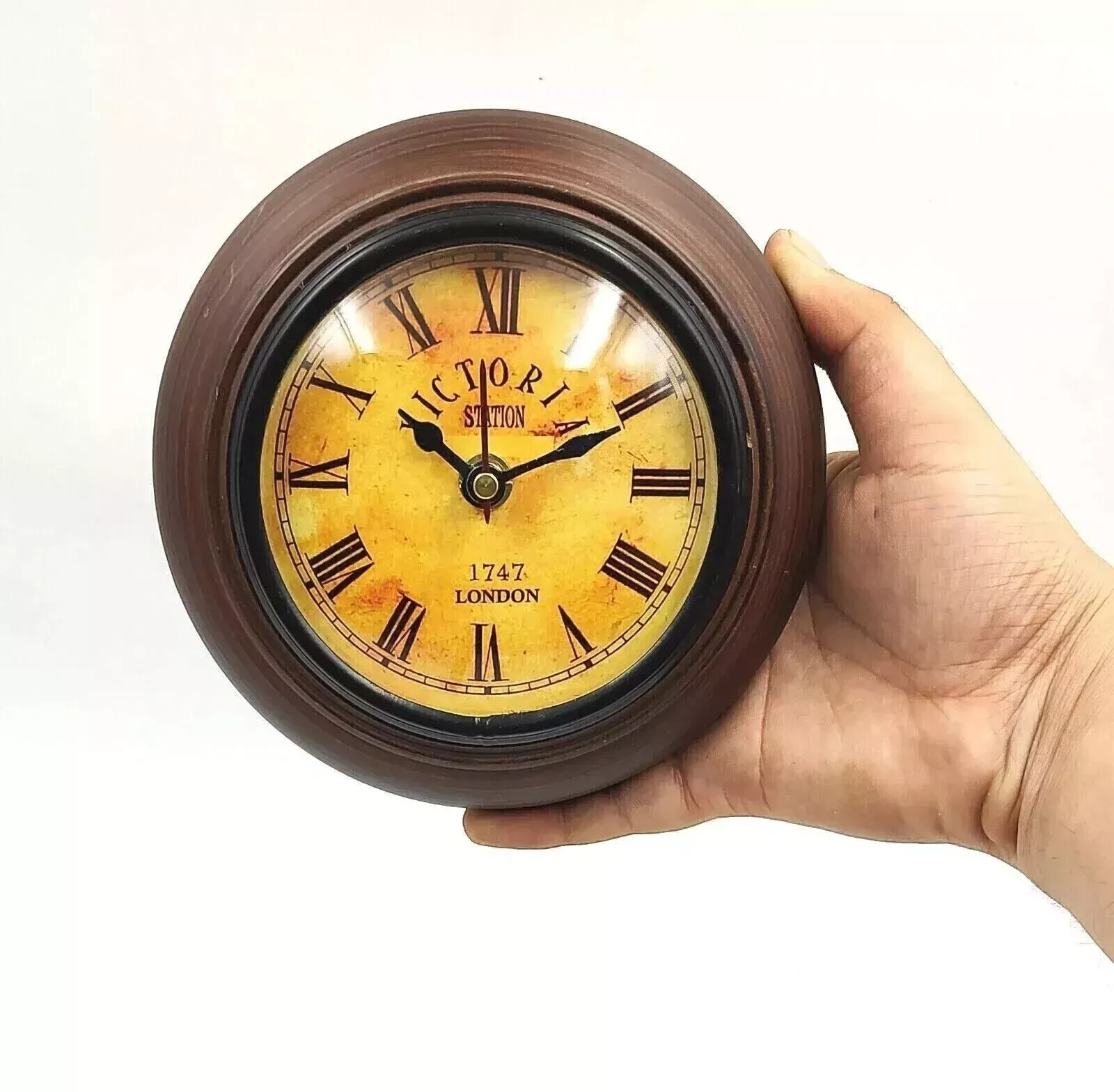 Victoria Wooden Wall Clock Antique Style Deep Glass, Retro Clock Home Decor 6"