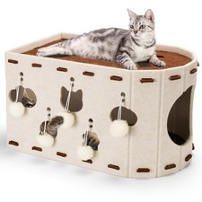 Cat House for Indoor Cats, Large Foldable Cat Bed Cave with 5 Fluffy Ball Han...