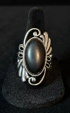 VTG Victorian Style Black & Silver-Toned  Adjustable Stretch Band Sz 8-11 (0193)