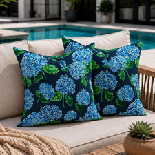 Outdoor Pillow Covers 18X18 Inch Set of 2 Navy Blue Hydrangea Decor Waterproof T
