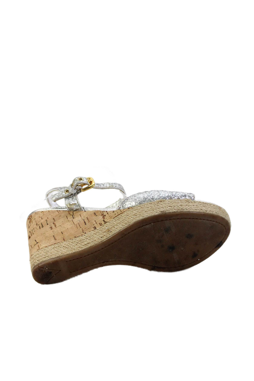 Prada Womens Open Toe Ankle Buckle Sparkly Wedge Heels Silver Tone Size 7 thumbnail 4