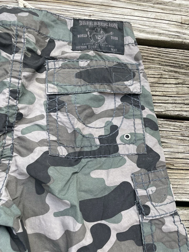 Pantalones Cortos True Religion Adulto 33 Verde Camuflaje Carga Algodón Ropa de Calle Logo Para Hombres Foto 3 de 4