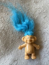 Vintage 1990’s Mini Troll Doll Blue Hair Pencil Topper, Iconic Cheeky Grin