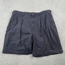 VTG Polo Ralph Lauren Shorts Mens 38 Navy Blue Pleated Chino Cotton Casual