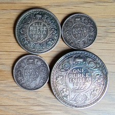 British India, 1912 Rupee, Half + Quarter, 1915 Quarter Rupee, As Shown
