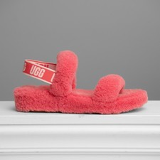 UGG Fluffita Pink Sheepskin Platform Slingback Slipper Sandals Cozy BarbieCore