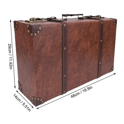 Old Wooden Suitcase Rectangular Leather Handle Multifunctional Vintage Stora SET