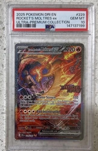 Pokemon Team Rocket's Moltres SIR Stamped Destined Rivals Promo 229/182  PSA 10