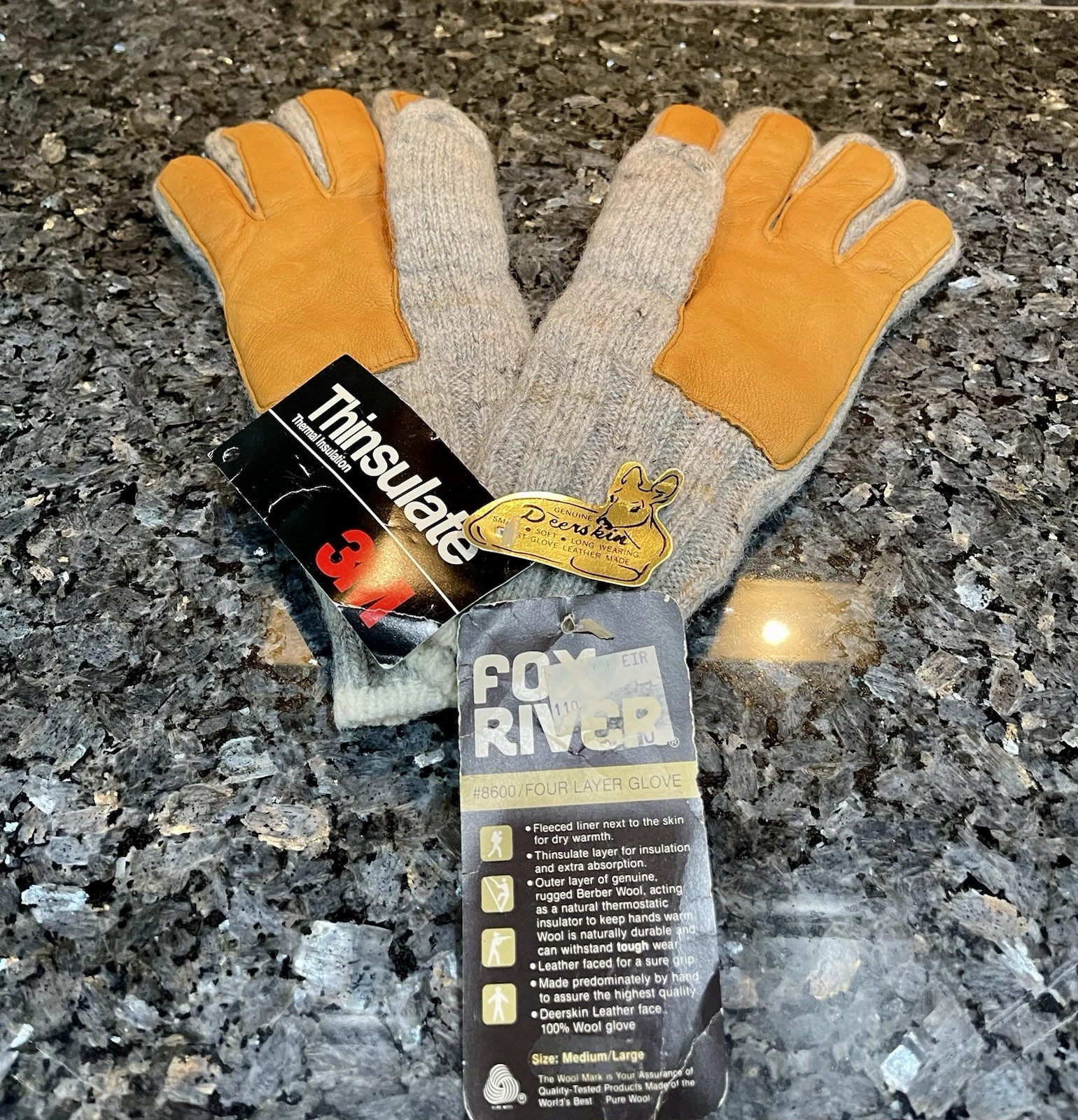 Fox River Men’s Genuine Deerskin Wool Thinsulate Gloves M/L Handmade In USA