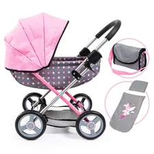 Bayer Design Dolls: Pram Cosy: Fairy Poka Dot Grey Pink - For Dolls Up to 18"