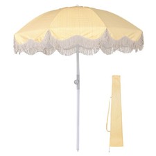 LAGarden 6Ft Frędzle Parasol 8 żeber Przycisk Przechylanie Outdoor Patio Plaża Żółty