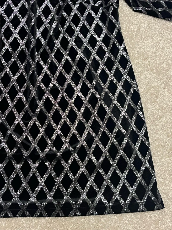 Vestido de fiesta Jessica Howard negro terciopelo plata diamante brillante para mujer talla 22W Foto 2 de 4