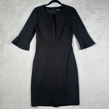 J.Crew Black Bell Sleeve Ponte Sheath Dress Size 6 Jewel Neck Knee Length Career