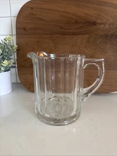 Vintage 1960's Hazel Atlas Ribbed Clear Glass Heavy Duty Pitcher 6.5” Tall Read