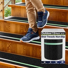Outdoor Stair Treads Non Slip 30" x 6" 12-Pack Glow in The Dark