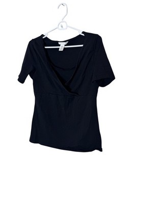 H&M Mama Shirt Womens Medium Black Maternity Nursing V Neck Short Sleeve Top