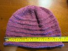HAND KNIT HEATHER MULBERRY WOOL HAT WITH ROLL EDGE AND BAND DETAIL — photo 4