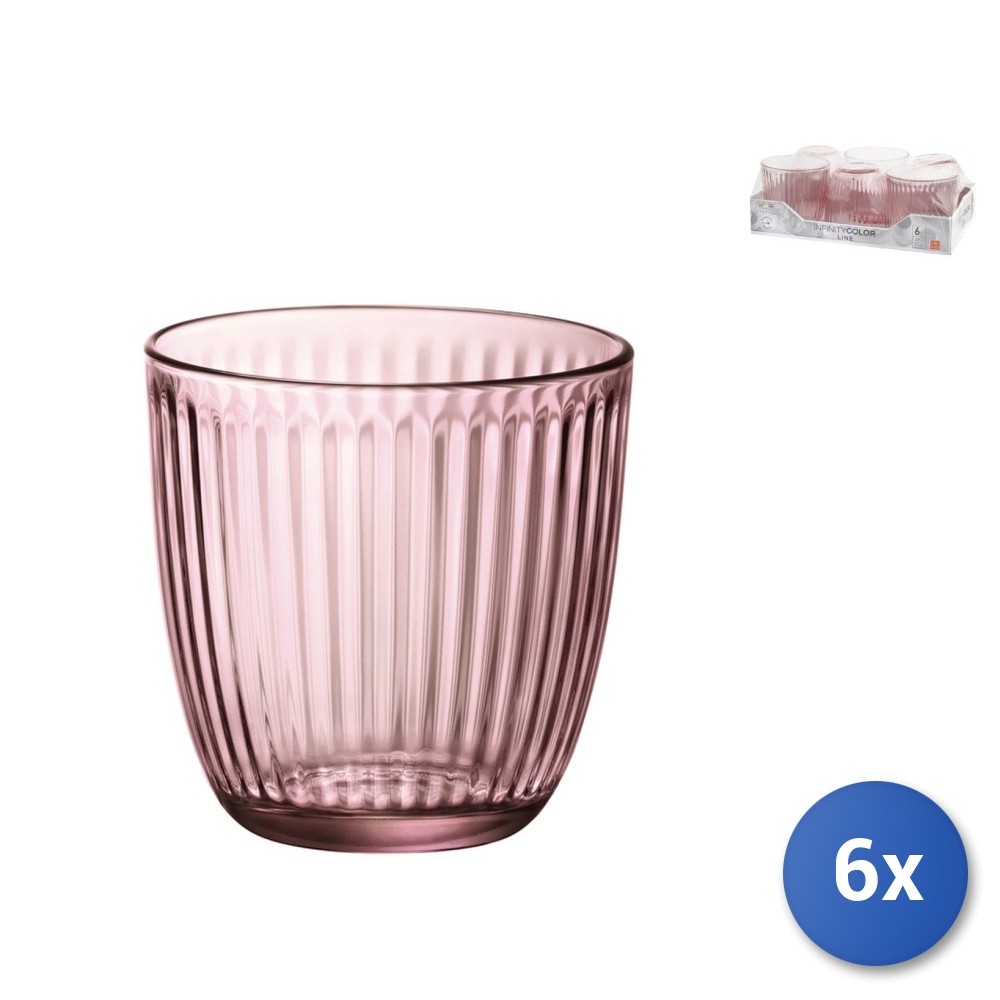 6X Pink Glasses Line, 29Cl, Bormioli Rocco