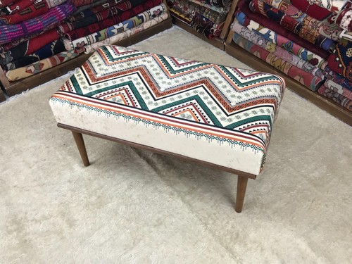 Handmade Kilim Upholstered Ottoman Footstool Piano Entryway Bedroom Bench - Picture 3 of 14