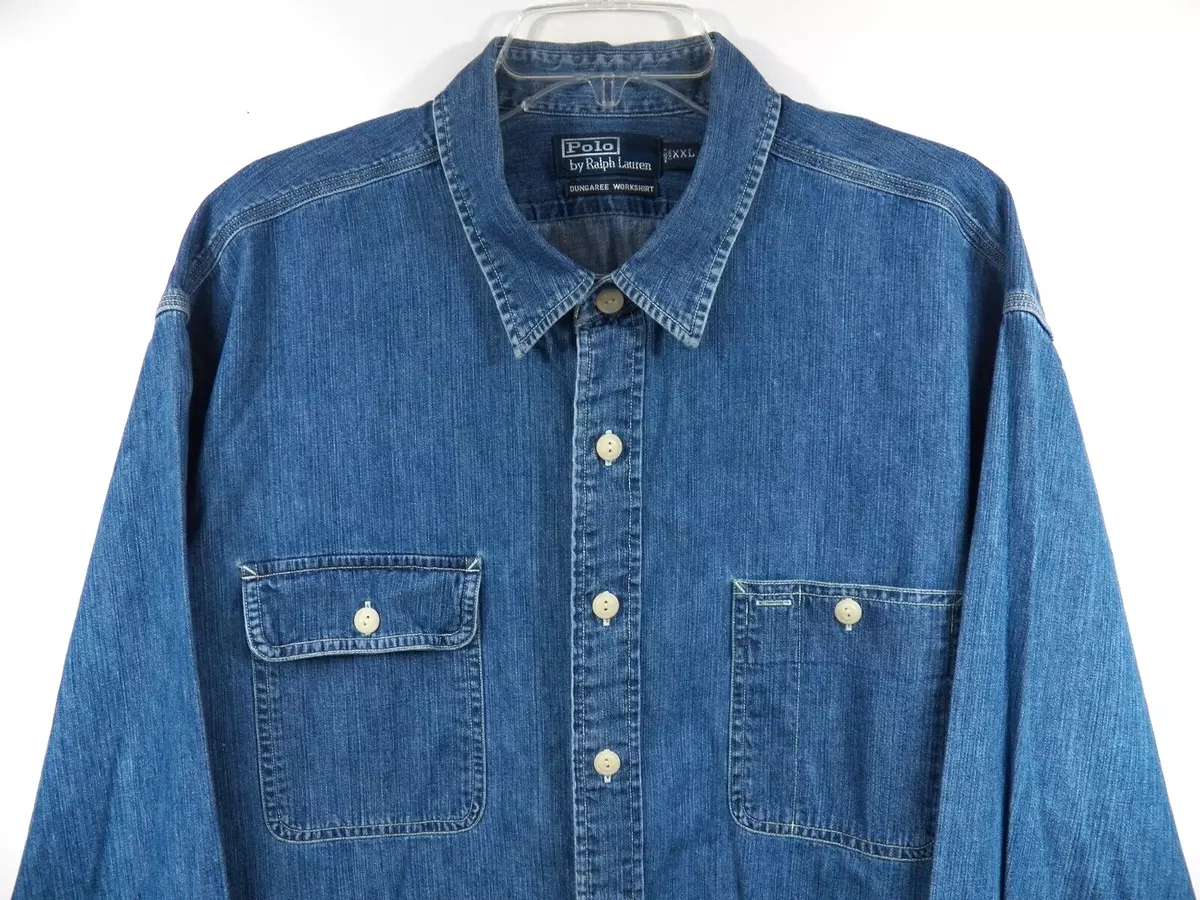 POLO RALPH LAUREN MENS XXL WESTERN DUNGAREE WORK SHIRT DENIM BLUE VINTAGE RARE