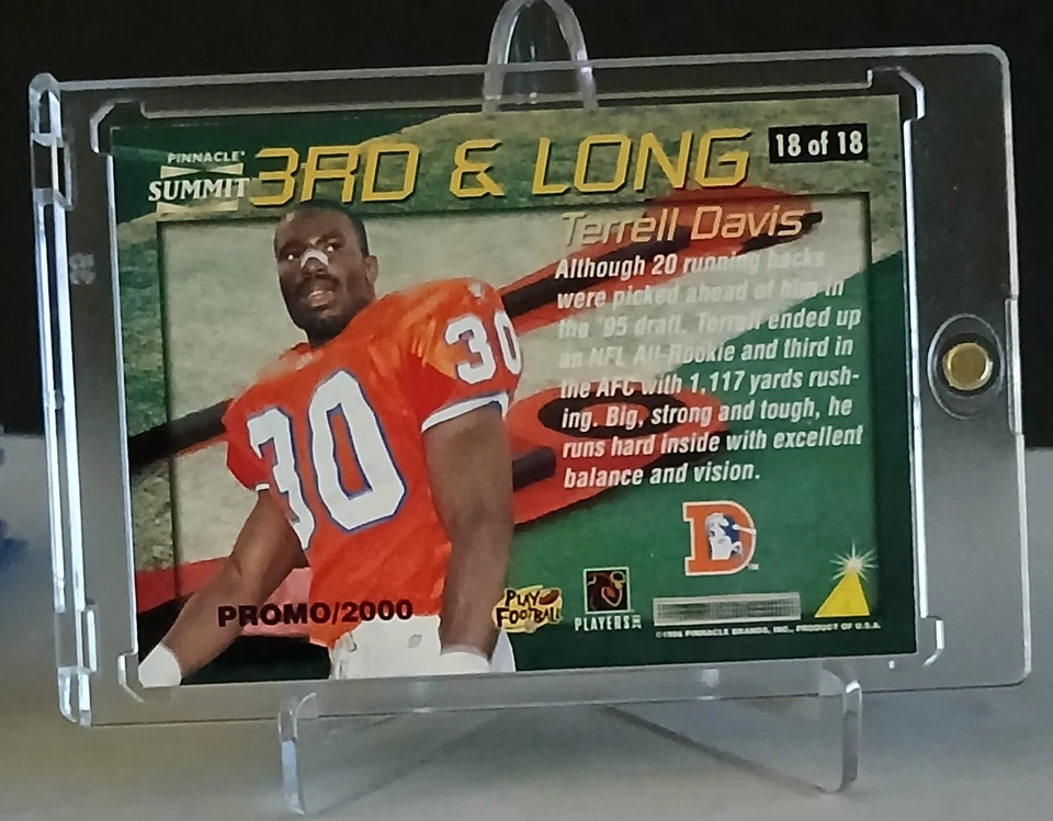 🔥TERRELL DAVIS🔥1996 SUMMIT 3RD AND LONG HOLOFOIL INSERT #13🔥Promo /2000💥 - Image 2 of 2