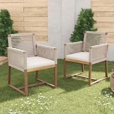 Patio Dining Chairs Acacia Wood Outdoor Armchair with Rope, Set of 2