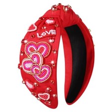 Valentine's Day Headband Red Heart Jeweled Crystal Rhinestone Knotted Headband