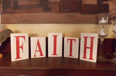 HAND PAINTED WOODEN BLOCKS/FAITH/YOU CHOOSE COLORS