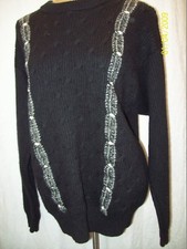 Vintage Black Wool White Trim Sweater by Ros-Joffe Size Medium