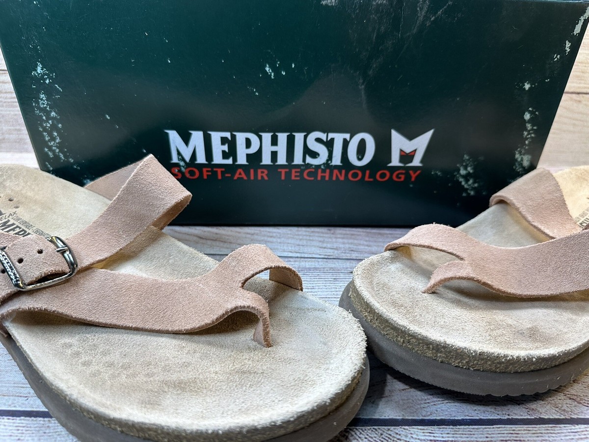 Mephisto Helen Leather Toe Loop Sandals Beach Slides Pink Women's